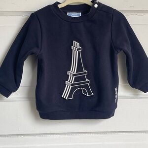Unisex Jacadi Paris Dark Navy Blue Kids Sweatshirt with Eiffel Tower Design 12mo